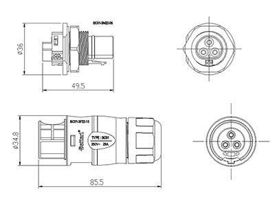 Conector MC4 circular BC01 (3-pin)